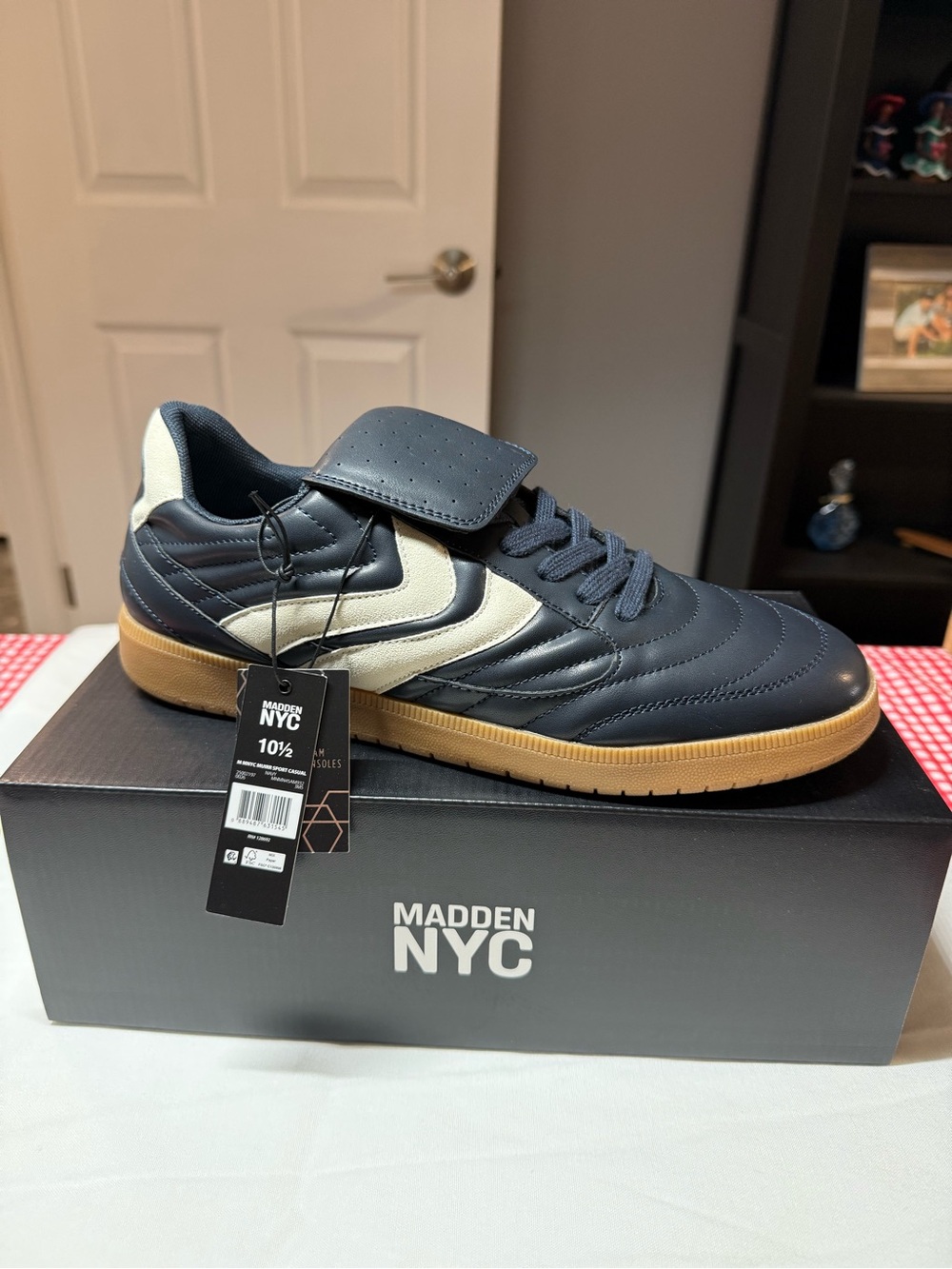 Madden NYC Men’s Navy & White Low-Top Sneakers with Gum Sole
